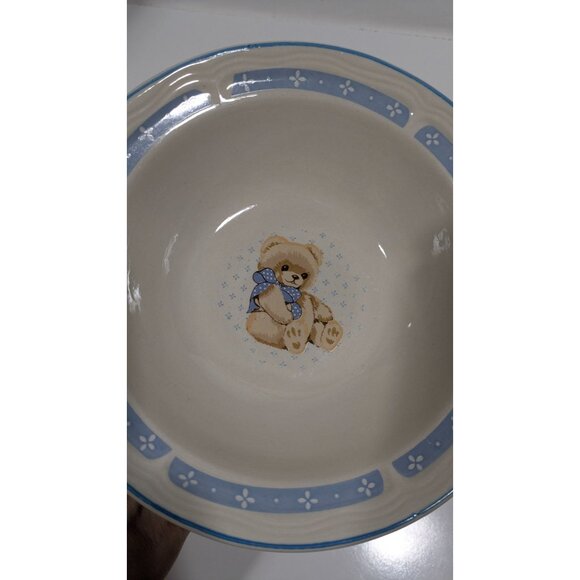 Tienshan Stoneware Teddy Bear Blue Floral Rim Childs Bowl - Picture 5 of 11